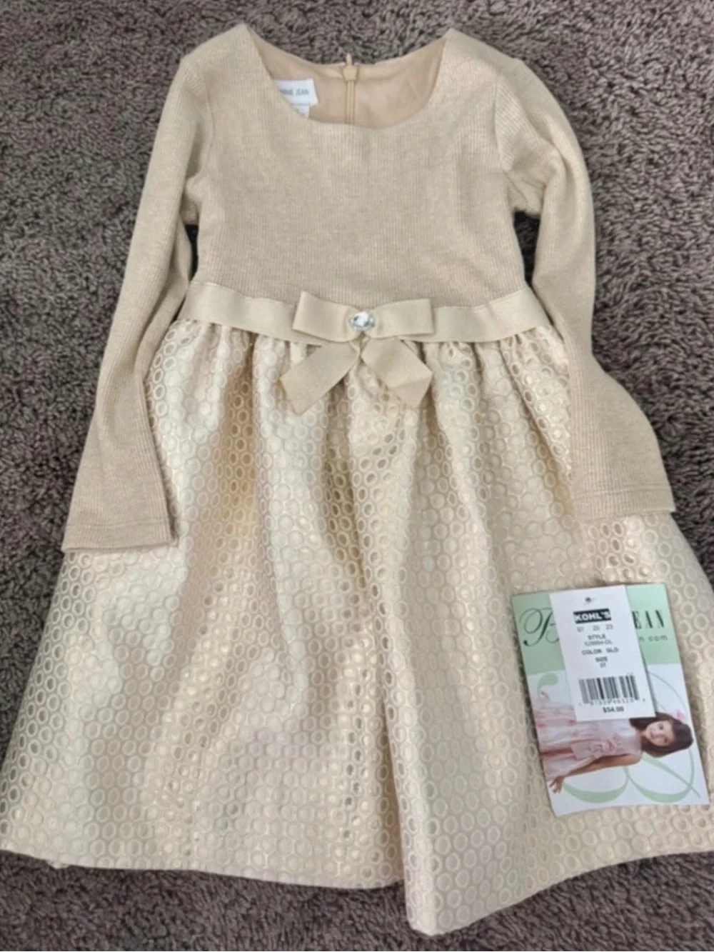 Bonnie Baby Shimmery Cream Bow-Accent Party Dress Size 3T